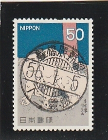 ◆相撲絵　使用済◆第３集　当時英雄取組の図　右　鉄郵印　豊橋辰野間　