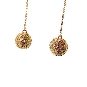 длинные серьги мяч бриллиант желтое золото K18 3.4g обе уголок для женский ювелирные изделия 