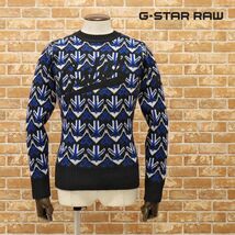 1円/秋冬/G-STAR RAW/XXSサイズ/ジャガード ニット TAGALOG R KNIT L/S D10909-2340-6484 レトロ柄 ラムズウール 新品/黒×青/ga420/_画像1