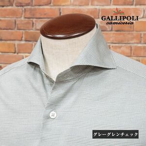 1円/GALLIPOLI camiceria/50(LL)サイズ/国産シャツ イタリア製生地 織り カッタウェイ クラシック 長袖 新品グレーグレンチェック/hc110/