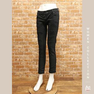 1円/DSQUARED2/IT36サイズ/Jennifer Cropped Jean クラッシュ デニム イタリア製 ディースクエアード 新品/黒/ブラック/gy142/