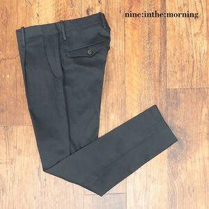 1円/秋冬/nine：inthe：morning/44サイズ/スラックス パンツ ストレッチ ツイル 無地 イタリー製 美脚 新品/濃紺/ネイビー/he160/number%/