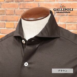 1円/GALLIPOLI camiceria/48(L)サイズ/日本製シャツ シルケット 美艶ジャージー 伸縮 無地 カッタウェイ 長袖 新品茶色/ブラウン/hc114/