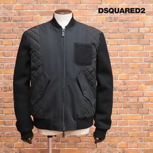 1円/22AW/DSQUARED2/46サイズ/訳 ハイブリッド 中綿ブルゾン S71AN0389 キルティング ジャージー切替 新品/黒/ブラック/hd824/