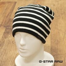 1円/G-STAR RAW/フリーサイズ/ニット帽 EFFO LONG BEANIE STRIPE D04092-K028-1790 ボーダー柄 ビーニー キャップ 新品/黒×白/ga491/_画像1