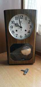愛知時計　振り子時計 ゼンマイ　AICHI TOKEI DENKI　壁掛け時計　ボンボン時計　当時物　アンティーク　昭和レトロ