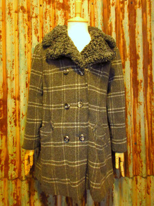 ビンテージ60’s70’s●MARY LANEレディースチェックウールダブルコート●231117k3-w-ct 1960s1970sアウター上着古着