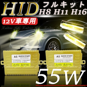 イエローゴールド HIDキット 12V 保証付 55W バラスト 明るさUP LEDよりHIDの力強い明るさ ヘッドライト フォグランプ H8 H11 H16 3000k