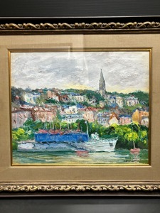 真作保証　中川力　12号　雨後のセーヌ河　サンクルウにて　パリ　1962年　額裏　自筆サイン　肉筆　油絵　絵画　サンクルウ　時代　