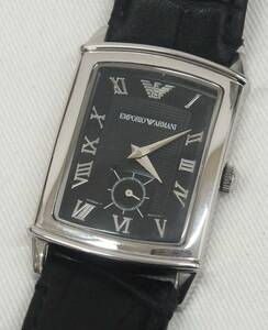 【中古動作品】★EMPORIO ARMANI AR-0245 スモールセコンド クオーツ 腕時計 ブラック文字盤 型押しレザーベルト