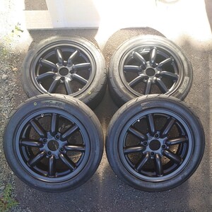 1000円スタート!! BR ブラックレーシング 14インチ 6j+40 4穴 PCD100 ナンカン NANKANG NS-2R 165/55r14 新品