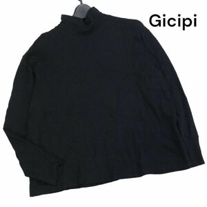 イタリア製★ Gicipi ジチピ 秋冬 ウール&シルク♪ タートルネック ニット セーター Sz.3　レディース 黒　K3T00921_B#E