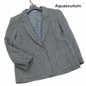 Aquascutum アクアスキュータム 秋冬 カシミヤ混♪ ウール テーラード ジャケット Sz.L位　レディース グレー　K3T00986_B#N