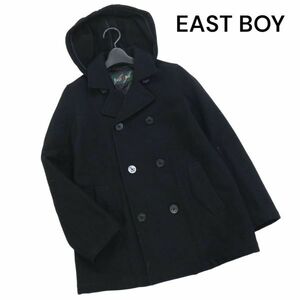 EAST BOY イーストボーイ 秋冬♪ フード付き 中綿 ウール スクール Pコート Sz.9　レディース 黒 女子 学生 通学　K3T01012_B#N