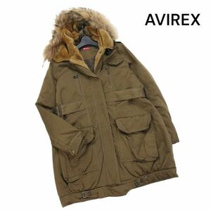 AVIREX アヴィレックス 秋冬 リアルファー&裏ボア♪ ミリタリー コート Sz.M　レディース カーキ　K3T01069_B#N