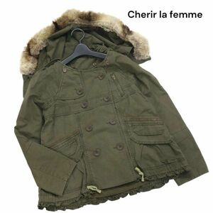 Cherir la femme シェリーラファム フランシュリッペ 秋冬 裾フリル♪ ミリタリー ノーカラー ジャケット Sz.M　レディース　K3T01091_B#N