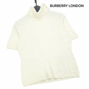 BURBERRY LONDON バーバリー ロンドン ホース刺繍♪ カシミヤ100% 半袖 タートルネック ニット セーター Sz.2　レディース　K3T01089_B#K