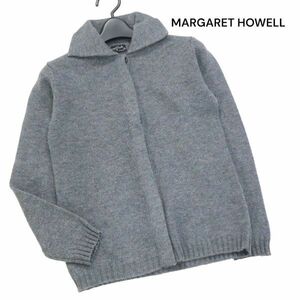 MARGARET HOWELL マーガレットハウエル 秋冬 襟付き♪ ウール ニット カーディガン Sz.2　レディース 日本製　K3T01111_B#E