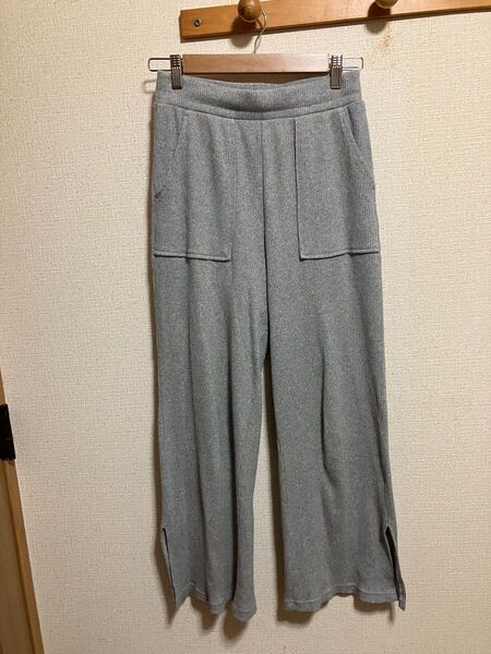 GU ジーユー リブ スリット ワイドパンツ ウエストゴム グレー サイズL
