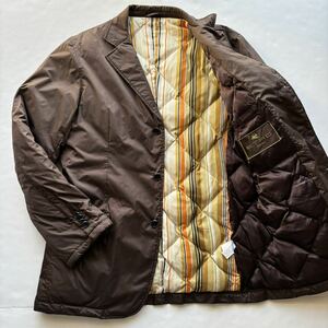 【美品・L〜XL相当】エトロ テーラードジャケット 中綿ジャケット ダウンジャケット 極暖 シルク混 キルティング マルチストライプ メンズ