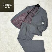 haggar セットアップ スーツ グレー ワインレッド 40R L相当 総柄_画像1