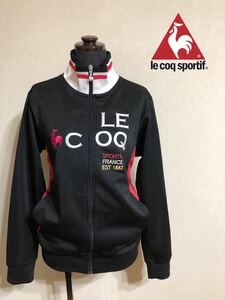 【美品】 le coq sportif ルコック レディース ジャージ ジャケット トラックトップ サイズO 長袖 黒 赤 白 デサント QB-555103