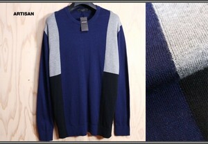  новый товар aruchi The n men осень-зима шелк кашемир . хлопок цвет блок свитер M темно-синий обычная цена 2.8 десять тысяч иен /ARTISAN MEN/ кашемир / шелк 