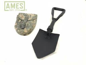 【米軍放出品】☆折りたたみスコップ ショベル AMES 米軍仕様 専用中古ポーチ付 サバゲー ガーデニング US-ARMY(60)HK30DK#23