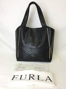 【1円】 FURLA フルラ トートバッグ パイソンデザイン ブラック