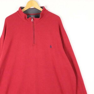  old clothes large size Polo Ralph Lauren half Zip long sleeve high‐necked sweatshirt men's US-2XL size plain red red group tn-1971