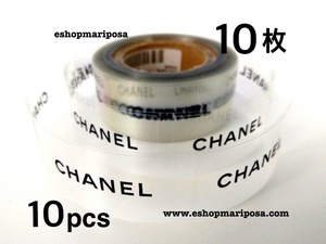 CHANEL◆シャネル 上質ロゴシール 10枚 クリア 透明 x 黒ロゴステッカー 正規品 ラッピングリボンと梱包 スクエアステッカー ブラック文字