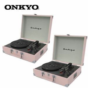 送料300円(税込)■ws584■ONKYO Bluetoothスピーカー内蔵ポータブルターンテーブル(OCP-01) 2点【シンオク】