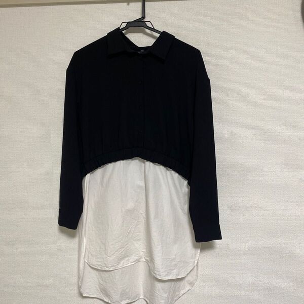 美品 ZARA 切り返し シャツ 黒 長袖