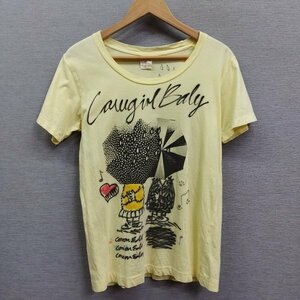 K301 RNA inc short sleeves T-shirt M yellow cut and sewn handwriting . hand paint manner ko Large . print casual a-ruene- ink 