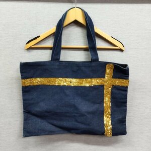 K503 COCUE Cocue tote bag Denim bag spangled A4* lady's indigo navy hand BAG Cross design bag 