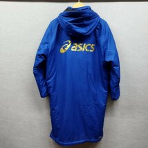 K578 asics ベンチ コート 160 ブルー 中綿 ロング ワンポイント ロゴ バック プリント スポーツ トレーニング 防風 防寒 アシックス_画像6