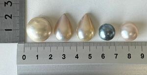 マベパール 裸石 パール 半円真珠 5点セット ティアドロップ　約12.8g アクセサリー　まとめて　ルース　黒蝶