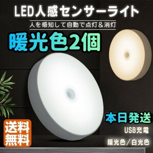 人感センサー 電球色 LED ワイヤレス 自動点灯 小型 ナイトライト 常夜灯 USB充電式室内 廊下 玄関 洗面所 ライト 人感センサーライト