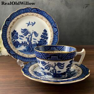 極美品 リアルオールドウィロー Real Old Willow ティーカップ＆ソーサー プレート トリオ ブルー 青 ヴィンテージ