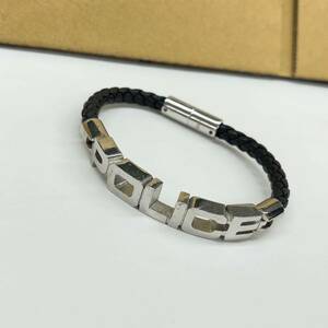 294.◎1円スタート◎POLICE ポリス シグネチャー ブレスレット アクセサリー レザー ブラック シルバー マグネット メンズ ヴィンテージ