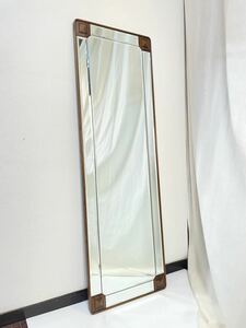 装飾が上質でおしゃれな姿見♪オーク材 ウォールミラー ガラスのカットがエレガントな印象 鏡 スタンドミラー