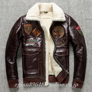 羊革 フライトジャケット ムートン コート 　冬保温 シープスキン 本革　 防寒服 ラムレザー 天然革 S～4XL