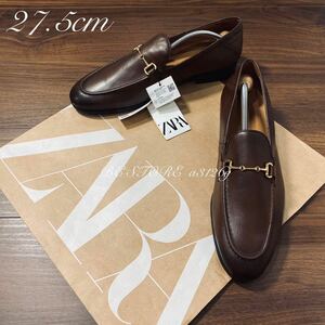 新品 定価12990円 ZARA 牛革 ビットローファー 27.5cm 43 BROWN メンズ ザラ レザー スニーカー シューズ フォーマル