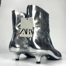 新品 ZARA GOAT LEATHER ミドル丈ブーツ 23.5cm 36 SILVER レディース ザラ 本革 ポインテッドトゥ ブーツ ヒール スタイルアップ_画像4