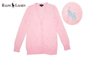 Y-6847* free shipping *RALPH LAUREN Ralph Lauren * through year child Kids regular goods pink Logo embroidery cotton knitted cardigan sweater L 150cm