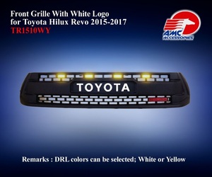 TOYOTA HILUX REVO フロントグリル 白文字 ホワイトロゴ LED黄色 社外フロントグリル GUN125 ハイラックス LEDライト付き