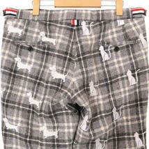 THOM BROWNE トムブラウン 犬 猫 刺繍 チェック ボタンフライ ウール パンツ スラックス 表記サイズ2_画像6