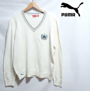 ☆PUMA　☆プーマ　☆ケーブル編み　☆チルデンニット　☆チルデンセーター　☆プルオーバー　☆オフホワイト　☆メンズ　☆M～L相当