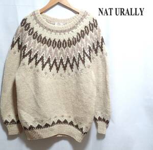 ☆人気のノルディック柄です　☆NAT URALLY　☆毛100％　☆ノルディック柄　☆カウチンセーター　☆ウールセーター　☆メンズ　☆L