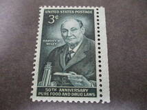 ★　アメリカ　1956年　【　食品医薬品条例　50年　(　ハーベイ・ワシントン・ウィリー　)　】　単片　未使用　NH　糊有　★著名人/化学者_画像1